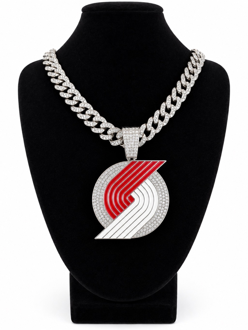 NBA Portland Trail Blazers Style Iced Out Pendant Cuban Chain Basketball Necklac